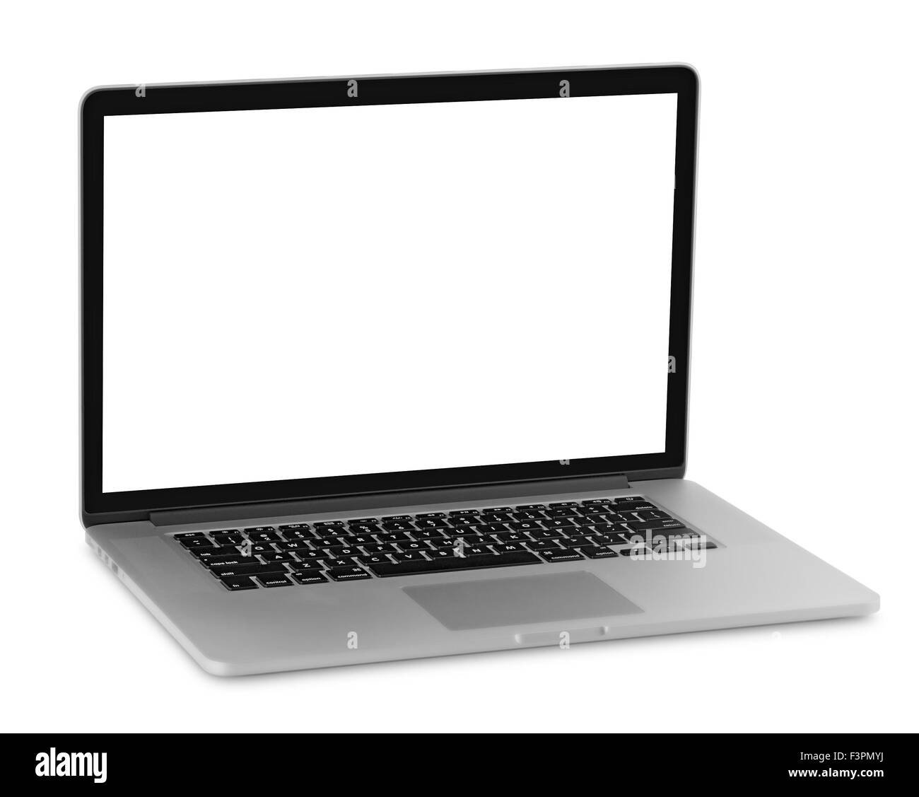 Laptop mit leeren Bildschirm. Isoliert auf weißem Hintergrund. Stockfoto