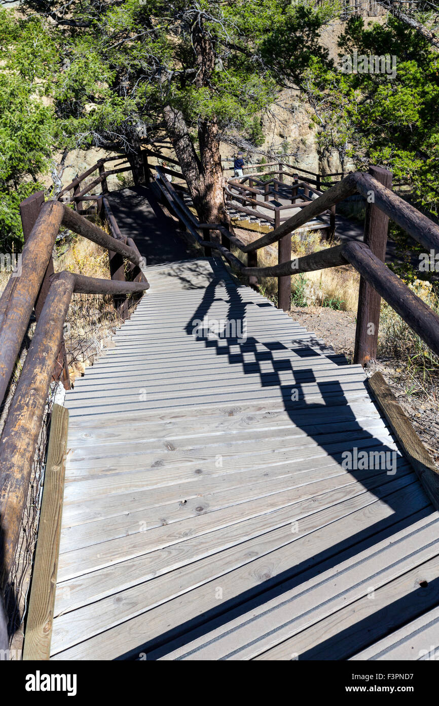 Treppe zur Plattform zu übersehen; Yellowstone River; Grand Canyon des Yellowstone, Yellowstone-Nationalpark, Wyoming, USA Stockfoto