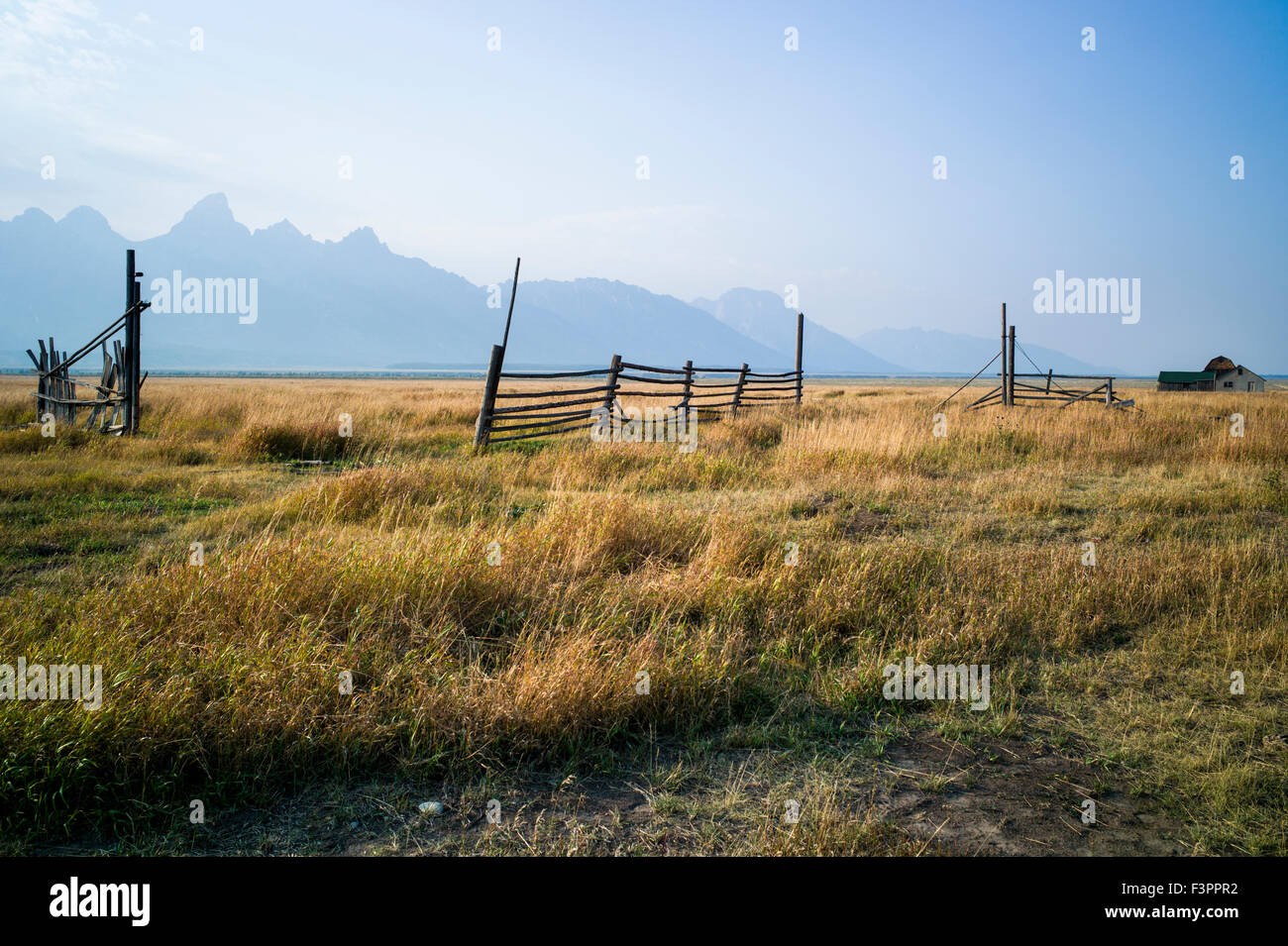 Korallen & Fechten; John Moulton Homestead (c 1910); Mormonen Zeile Altstadt; Grand Teton Nationalpark; Wyoming; USA Stockfoto