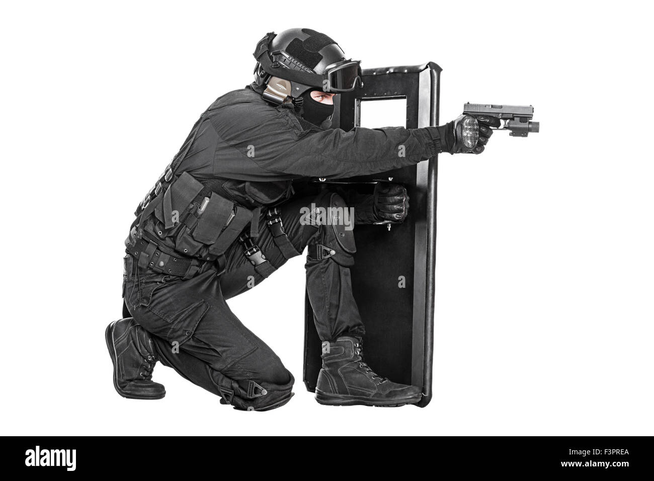 SWAT Officer mit ballistischen Schild Stockfoto