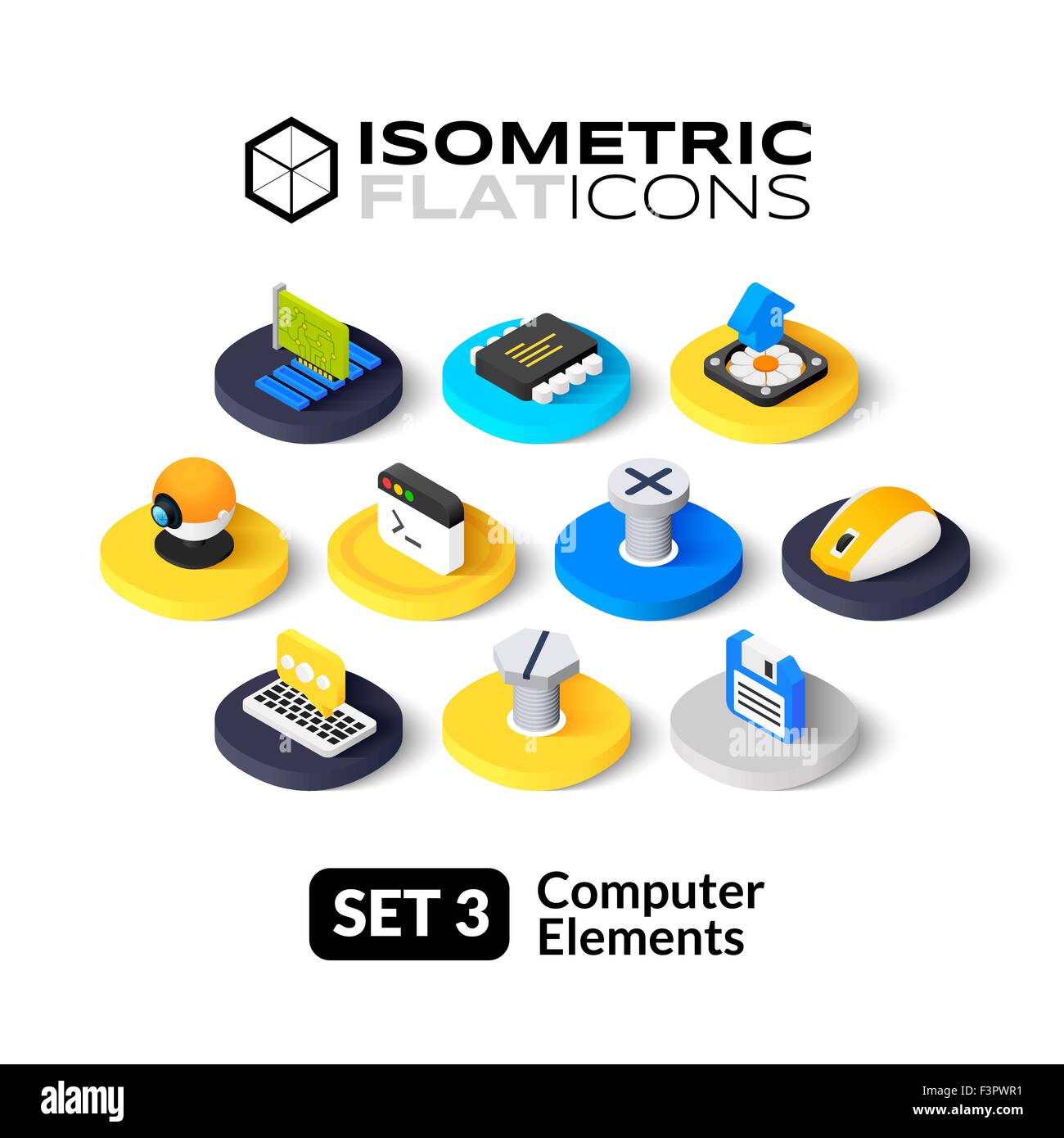 Isometrische flache Icons set 3 Stock Vektor