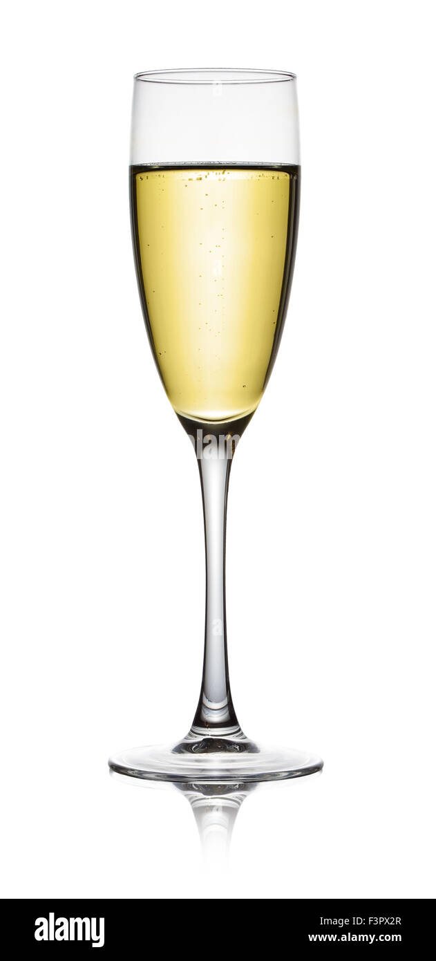 Champagner im Glas. Isoliert auf weißem Hintergrund. Stockfoto