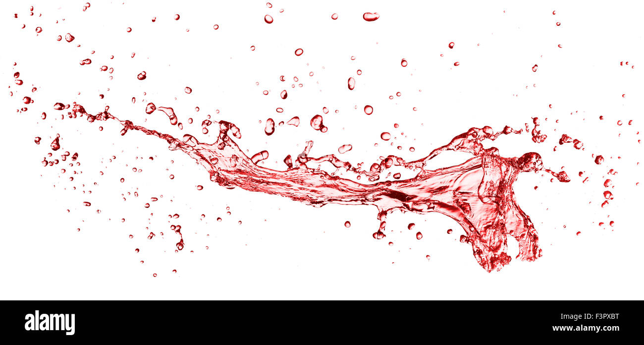Rot Wein Splash, isoliert auf weißem Hintergrund. Stockfoto