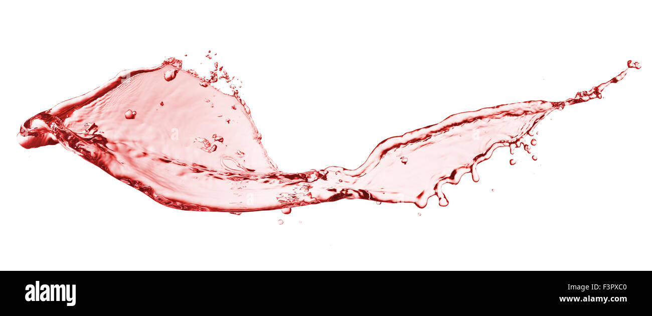 Rot Wein Splash, isoliert auf weißem Hintergrund. Stockfoto