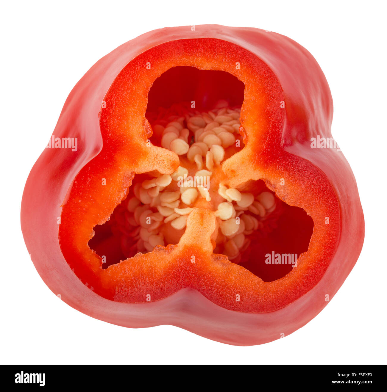 Schneiden Sie die Paprika auf dem weißen Hintergrund isoliert. Stockfoto