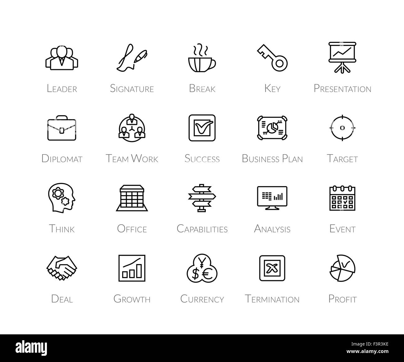 Gliederung Symbole dünne flache Bauweise, moderne Linie Konturenstil Stock Vektor