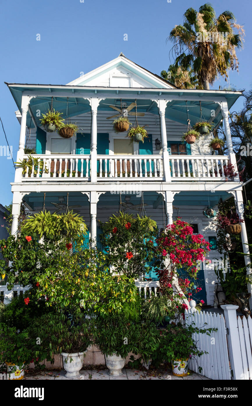 Key West Florida, Keys, Altstadt, Caroline Street, Haus Häuser Häuser Wohnsitz, Haus, Balkon, FL150509061 Stockfoto