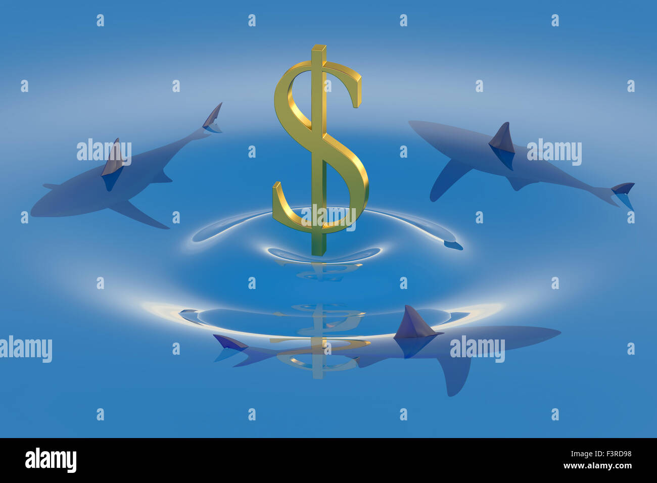 Dollar-Symbol mit Haien im Wasser versinken Stockfoto