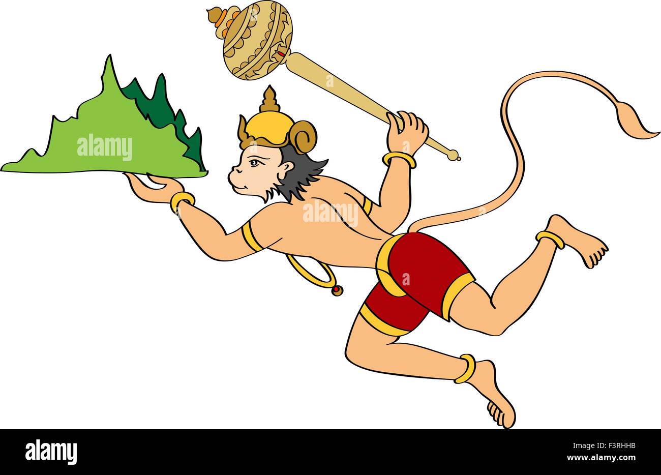 Lord Hanuman tragen Sanjeevani Berg- und fliegende Vektorgrafiken Stock Vektor