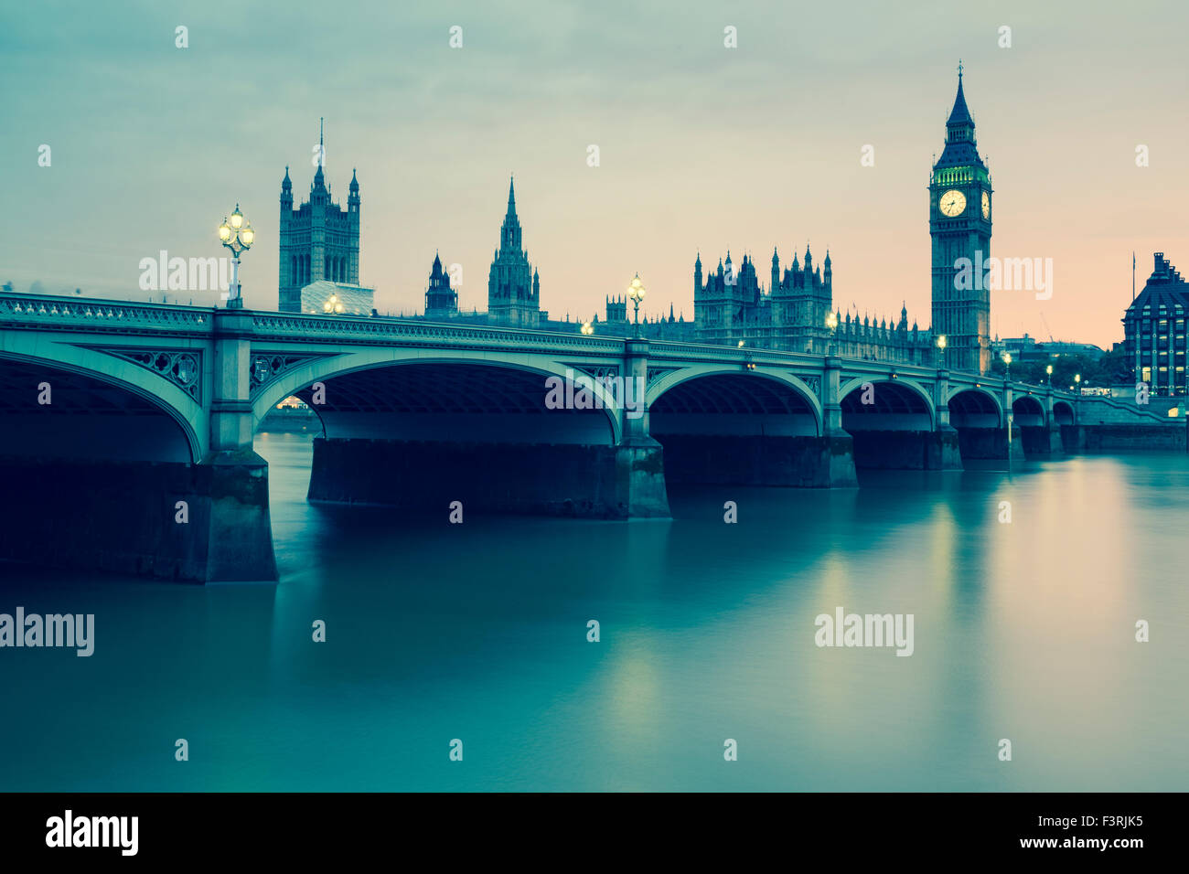 Westminster Bridge, Palace of Westminster und Big Ben, London, Vereinigtes Königreich Stockfoto