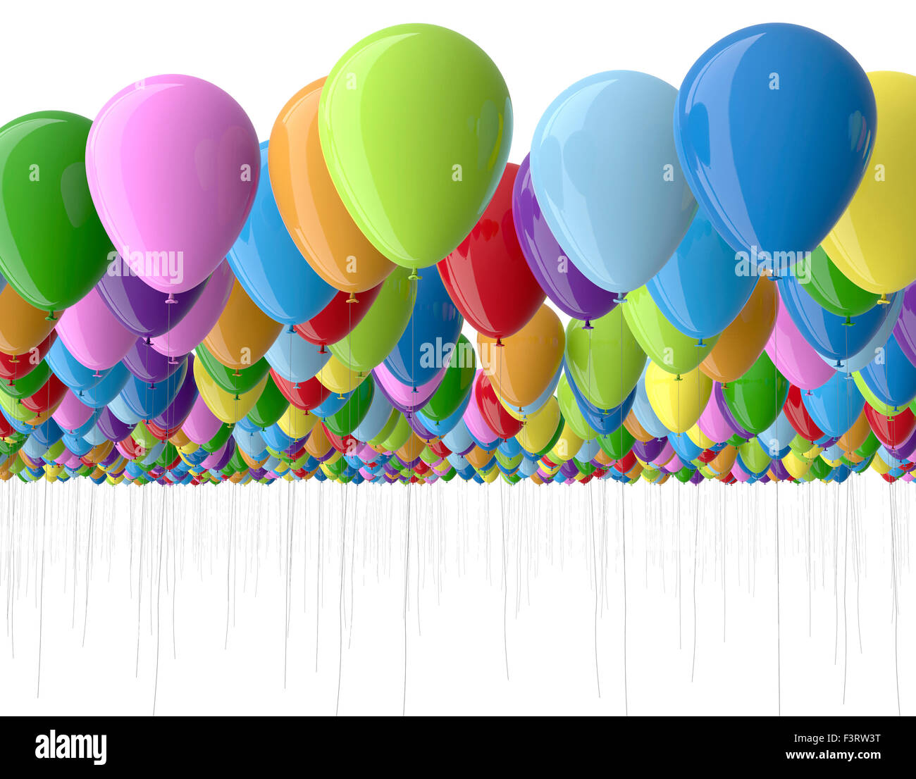 farbenfrohe Luftballons isoliert auf weiss Stockfoto