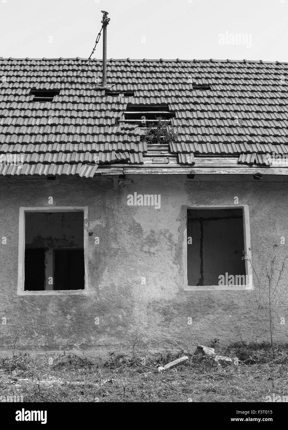 Haus ohne Zukunft, und Menschen in ihr. Stockfoto