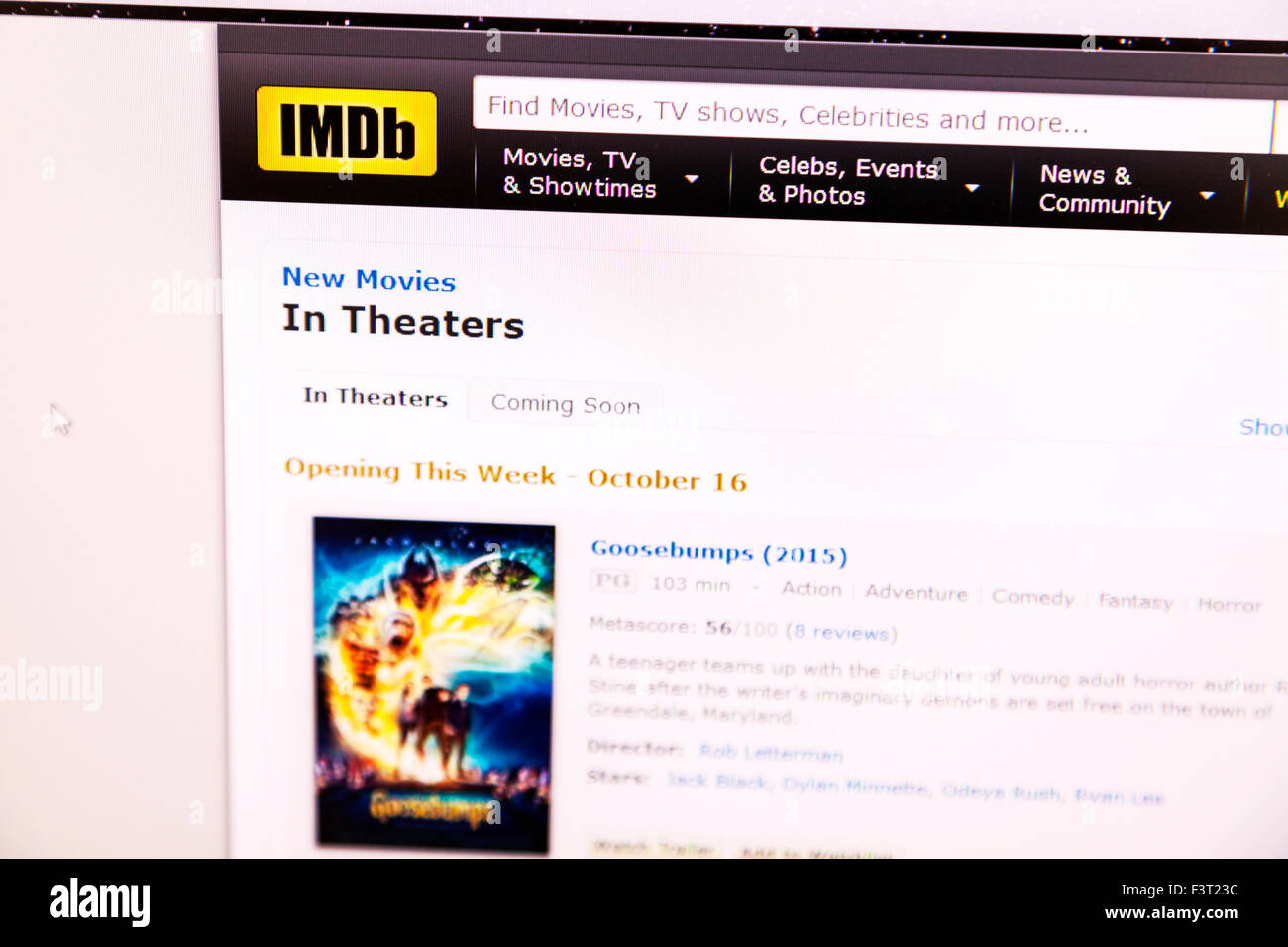 IMDB-Internet-Film-Datenbank Website für Filme Liebhaber Details finden TV-Promis zeigen in den Kinos Stockfotografie - Alamy