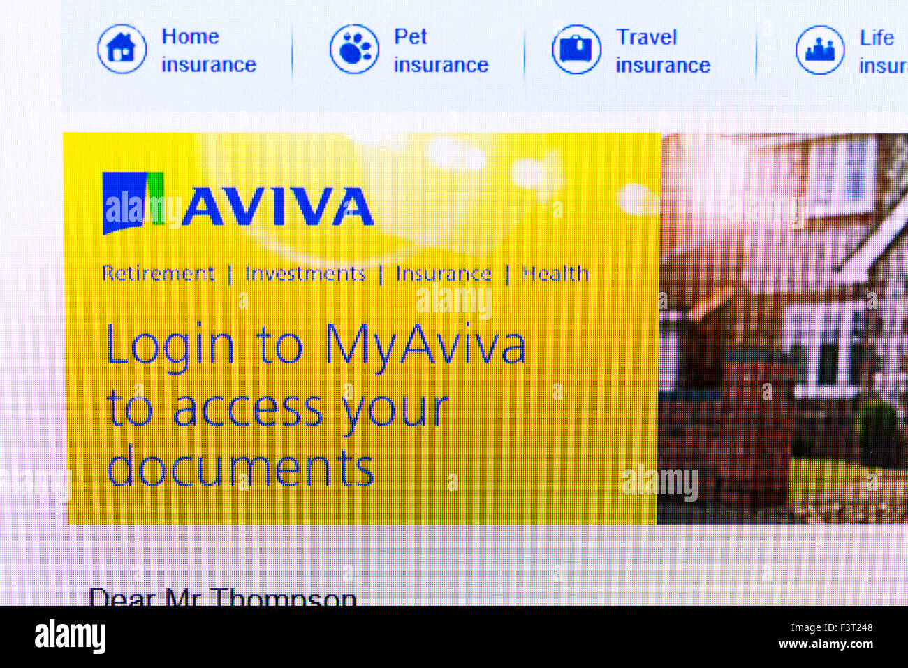 Aviva Versicherung Homepage online-Bildschirm Screenshot Website Internet net Login Zugriff auf die website Stockfoto