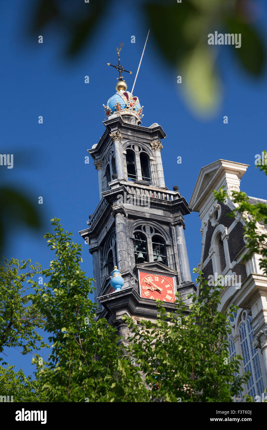 Westerkerk (Westkirche) ist eine niederländische evangelische Kirche im Zentrum von Amsterdam in den Niederlanden. Stockfoto