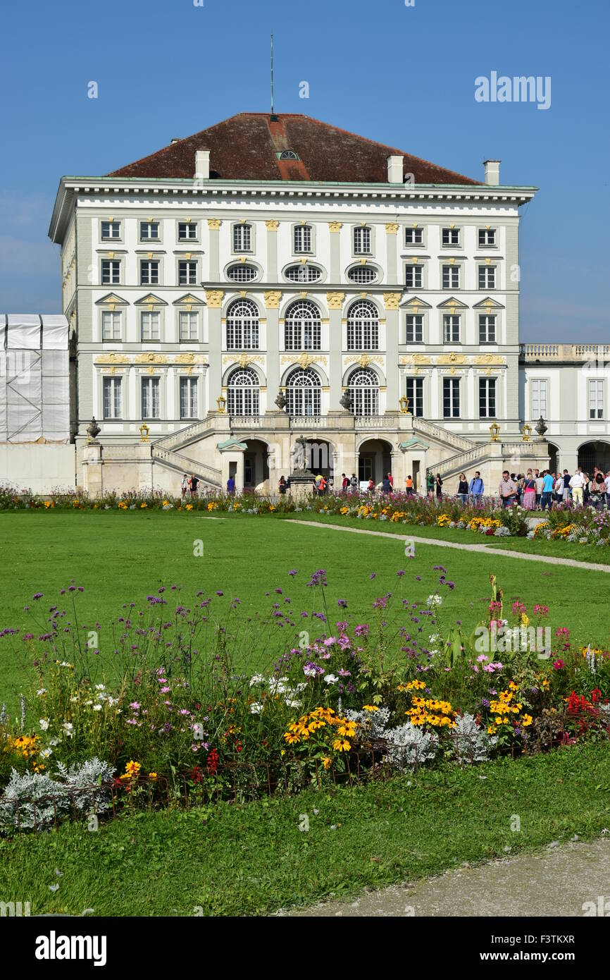 Blick auf Schloss Nymphenburg in München, Bayern, Deutschland Stockfoto
