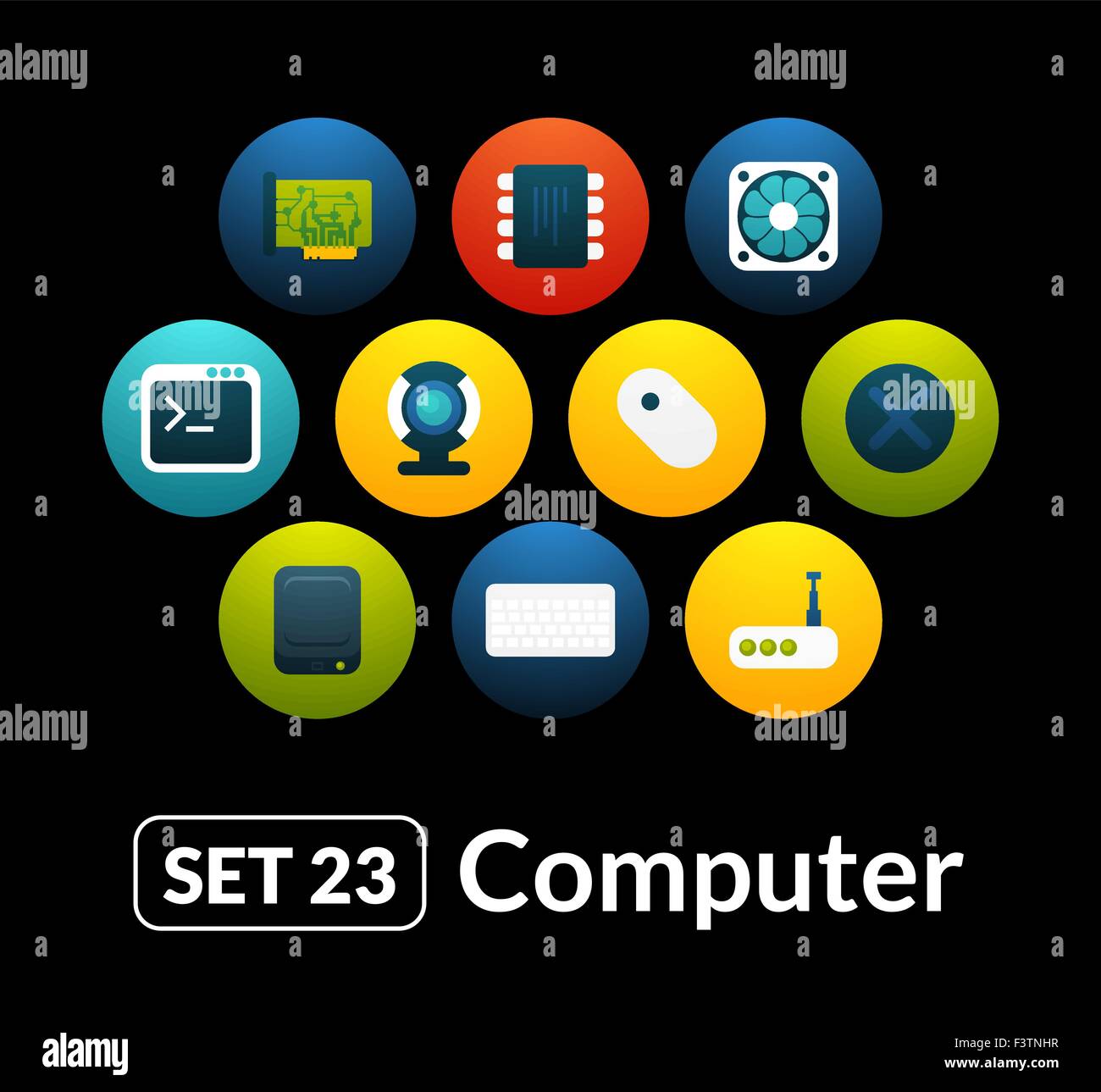 Flache Symbole Vektor set 23 - Computersammlung Stock Vektor