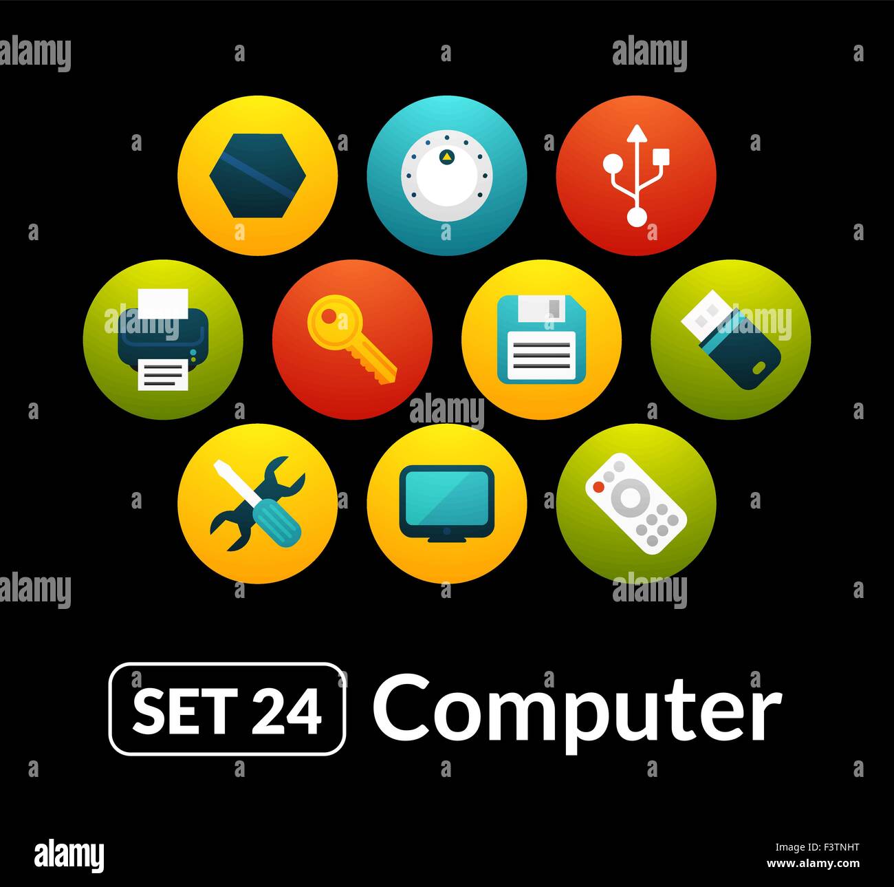 Flache Symbole Vektor set 24 - Computersammlung Stock Vektor