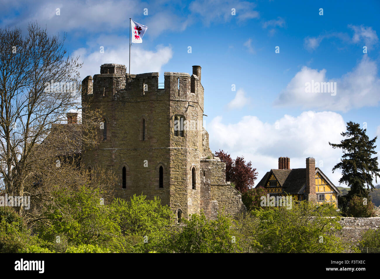 Großbritannien, England, Shropshire, Craven Arms, Stokesay Schloß Südturm und Torhaus Stockfoto