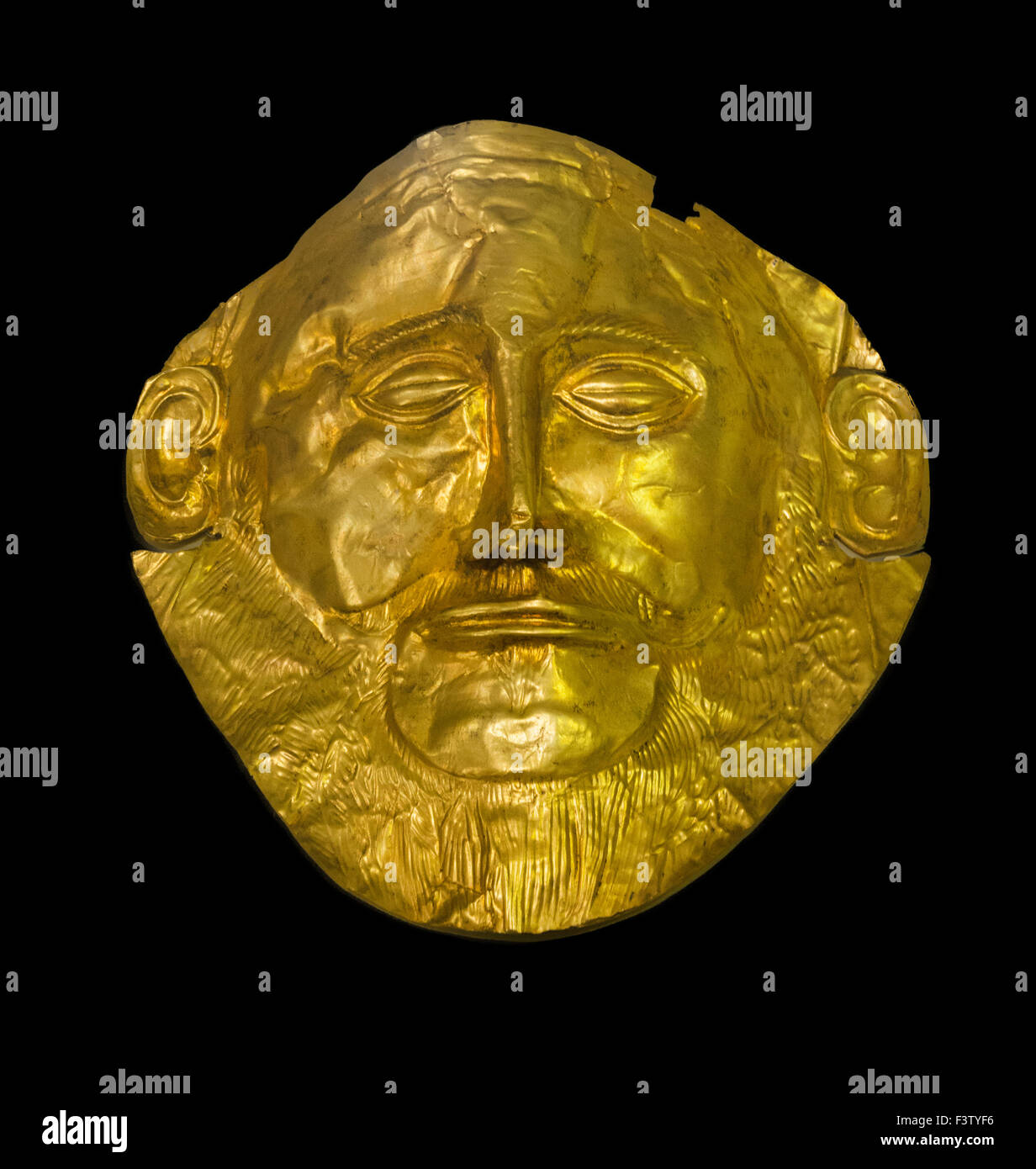 Die Goldmaske des Agamemnon, der König von Mykene und Leiter des Trojanischen Krieges. Es ist ein Kunstprodukt von H 1876 in Mykene entdeckt Stockfoto