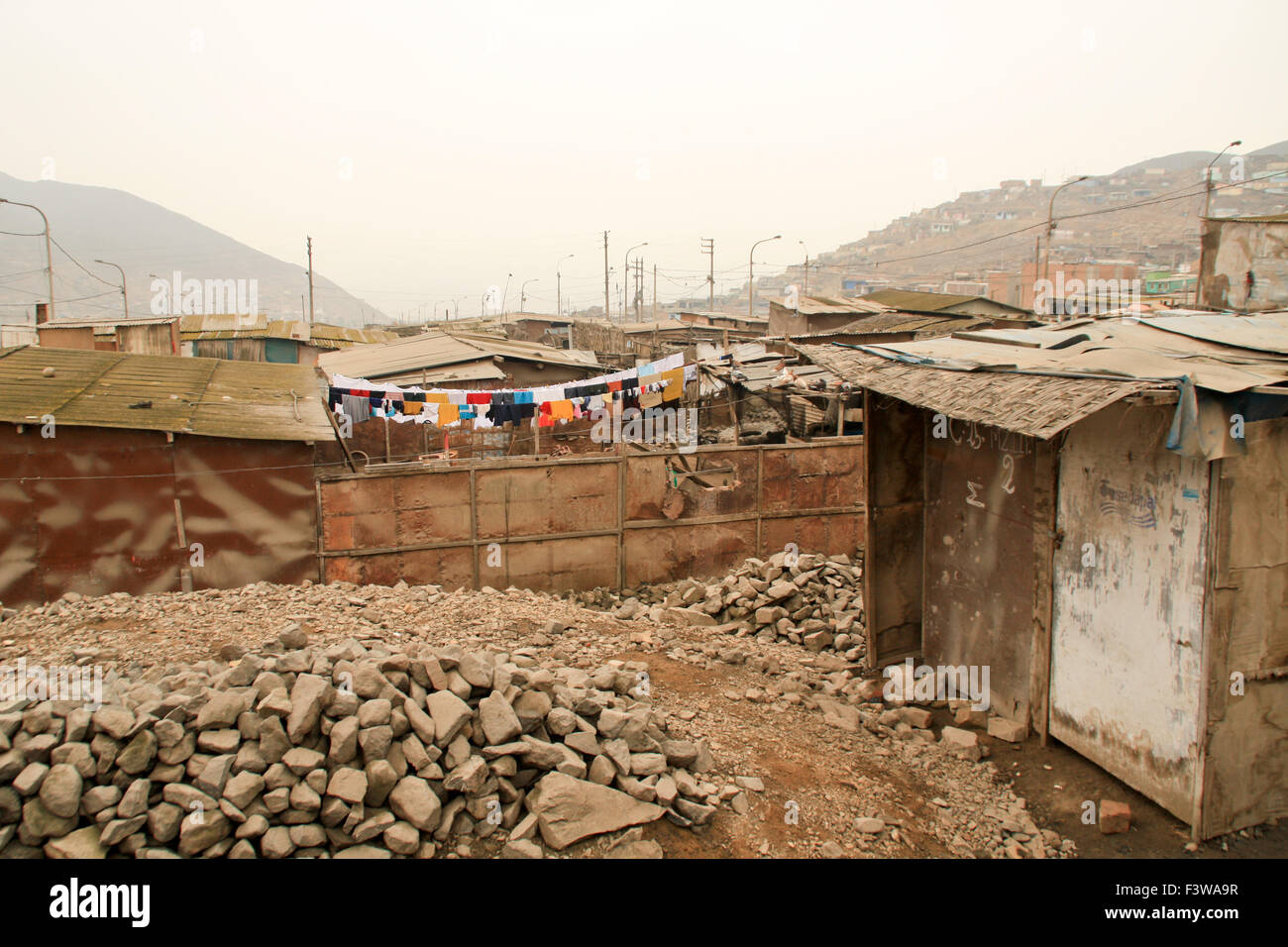 Hütten in den Slums in Lima Stockfoto