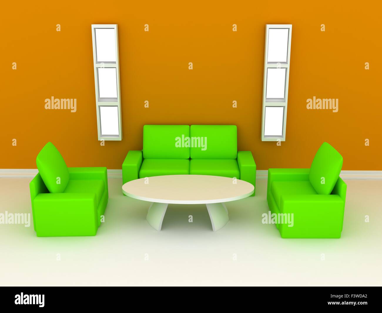Zimmer mit Sofa. 3D-Rendering Stockfoto