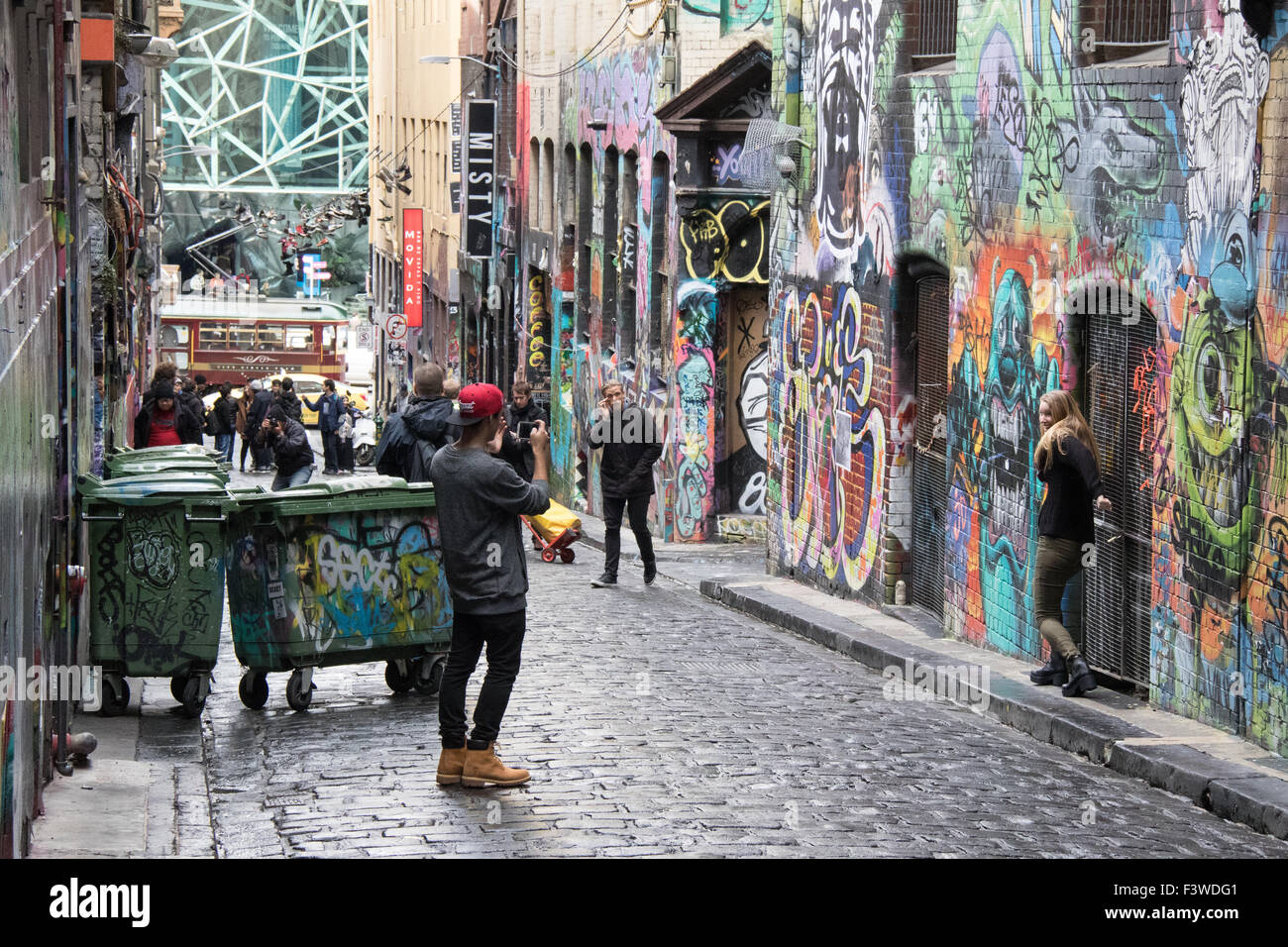 Hosier Lane in Melbourne, die bekannt ist, ist street Art und Graffiti. Stockfoto