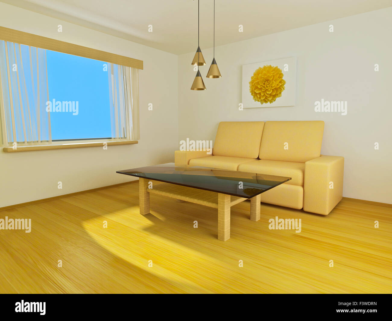 Zimmer mit Sofa. 3D-Rendering Stockfoto