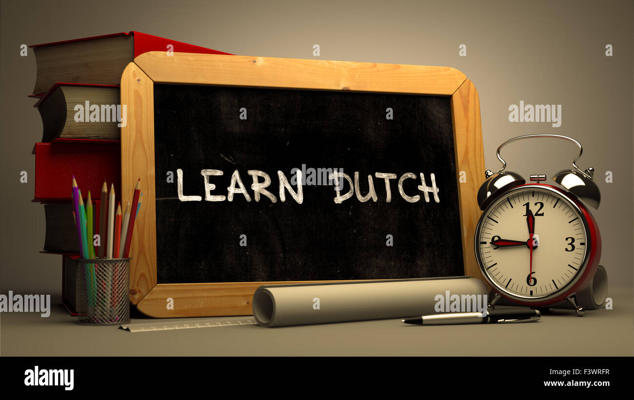 Lernen Sie niederländische Konzept Hand auf Tafel gezeichnet. Stockfoto