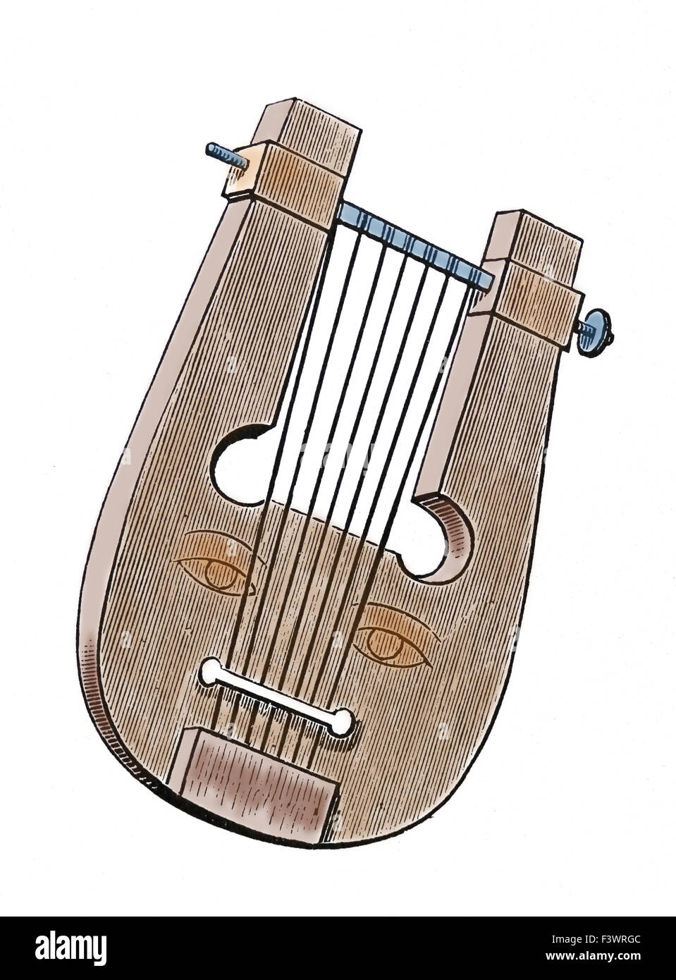 Alte griechische Musikinstrument. Lyra. Gravur. des 19. Jahrhunderts. Farbe. Stockfoto