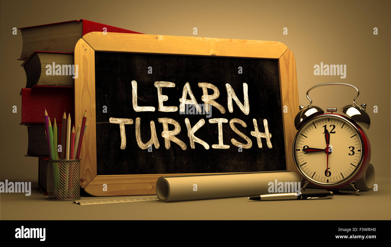 Handgezeichnete lernen türkische Konzept an Tafel. Stockfoto