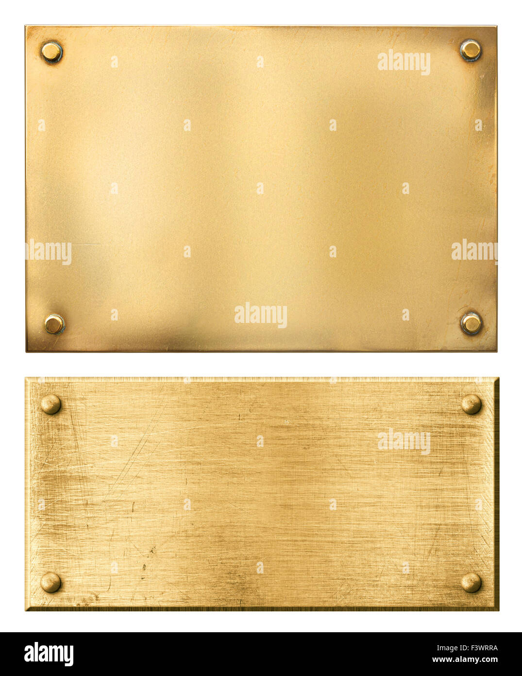 Messing oder gold Metallplatten isoliert Stockfoto