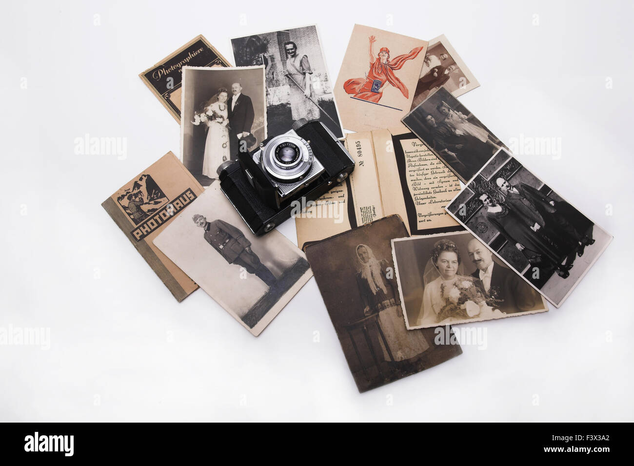 Nostalgische Fototaschen mit Bildern Stockfoto