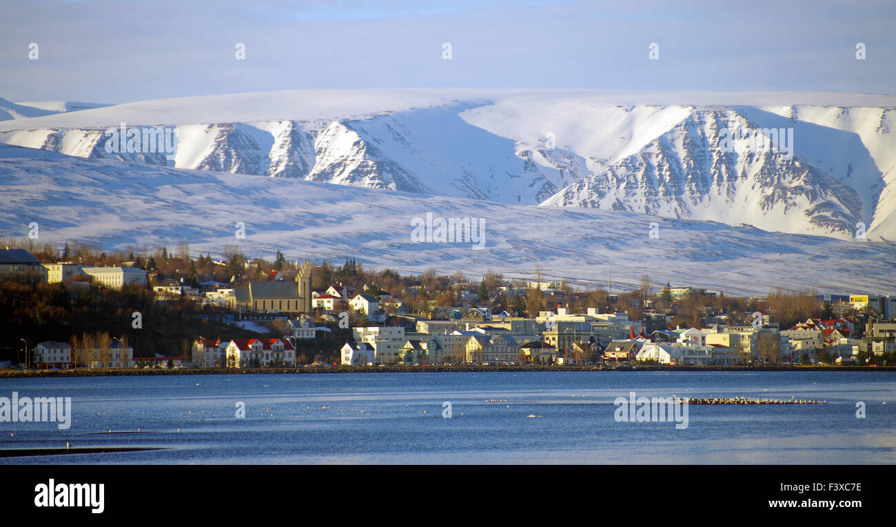 Akureyri im Winter Stockfoto