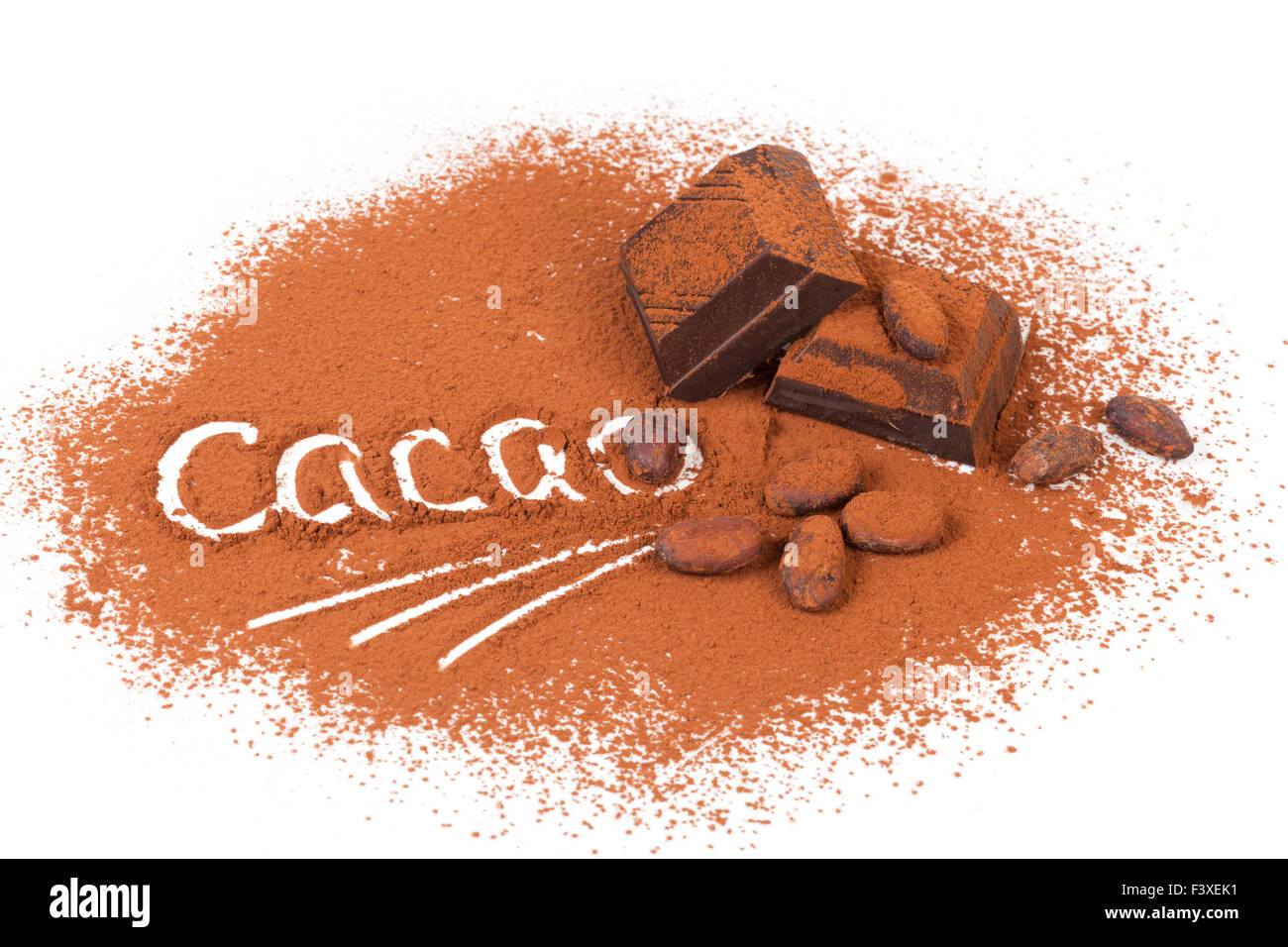 Komposition mit Kakao und Schokolade Stockfoto