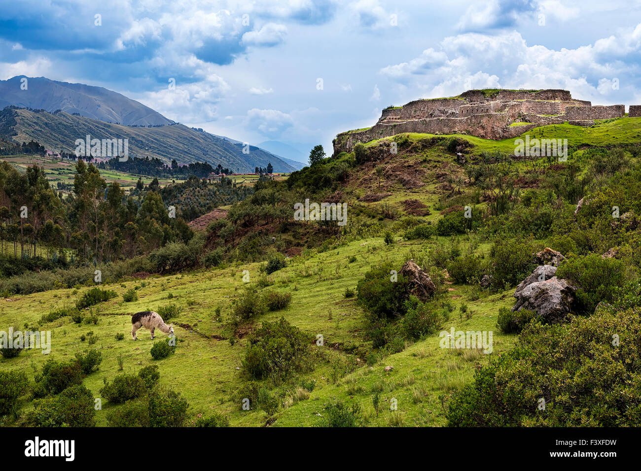 Ansicht der Website Pakapukara in der Nähe von Cusco, Peru Stockfoto