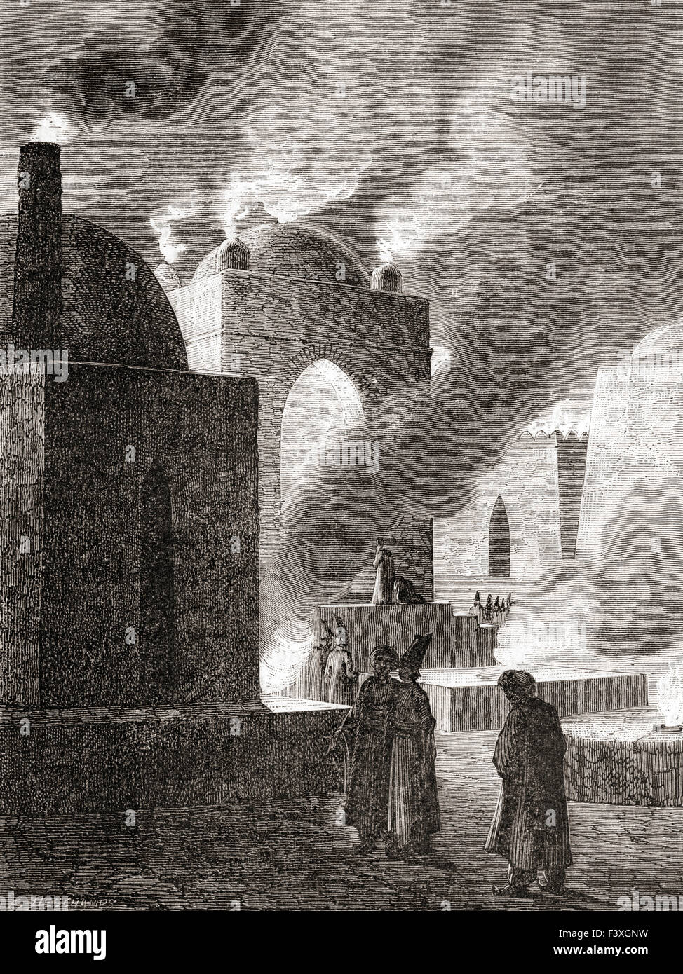 Zoroastrische Feuer Gläubige in einem Feuer-Tempel in Baku, Aserbaidschan. Stockfoto