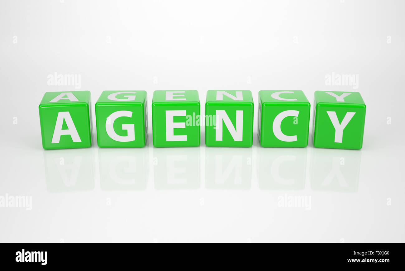 Agentur aus grünen Buchstaben-Würfel Stockfoto