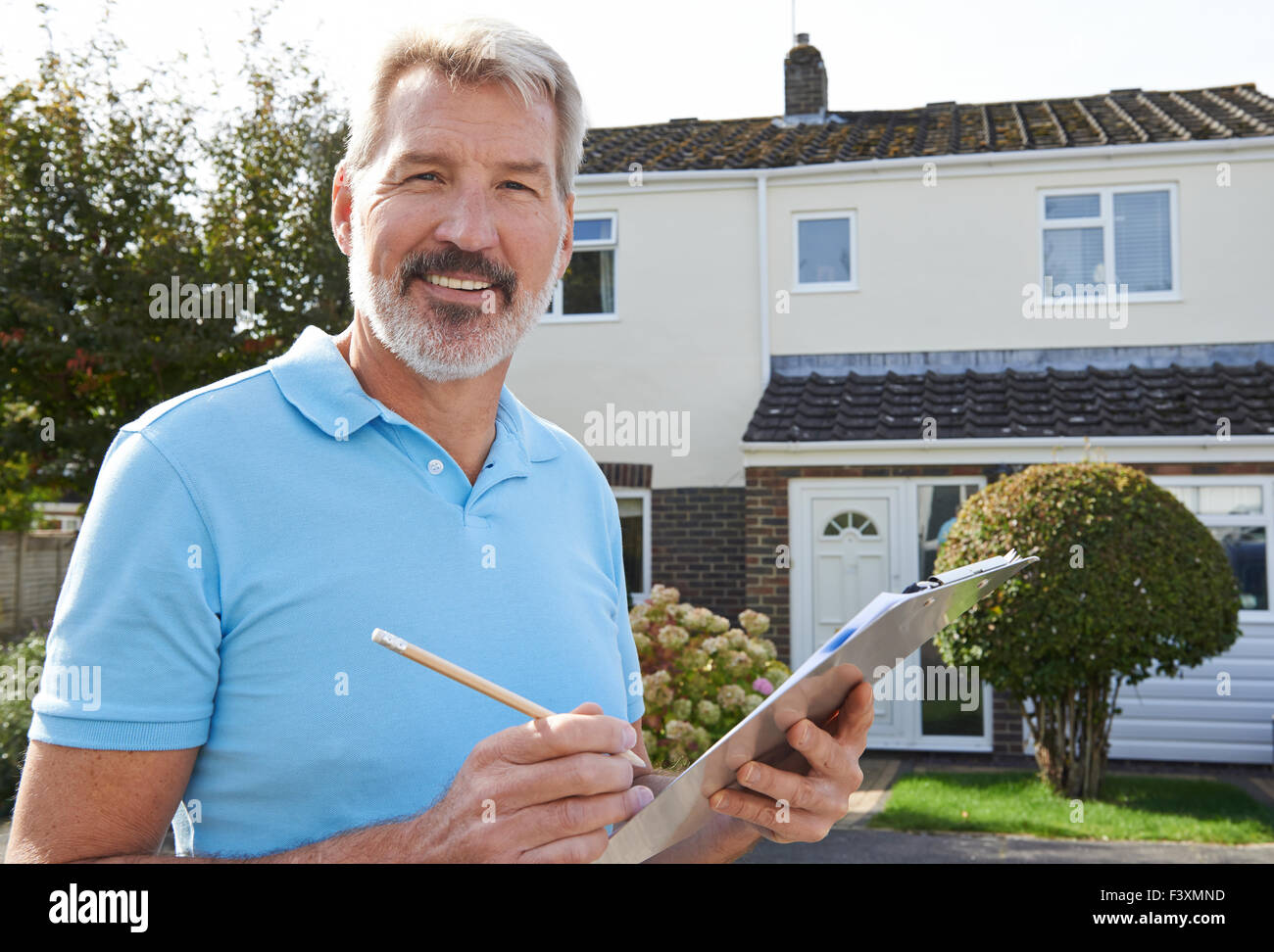 Baumeister Vorbereitung Schätzung für außen Home Improvement Stockfoto
