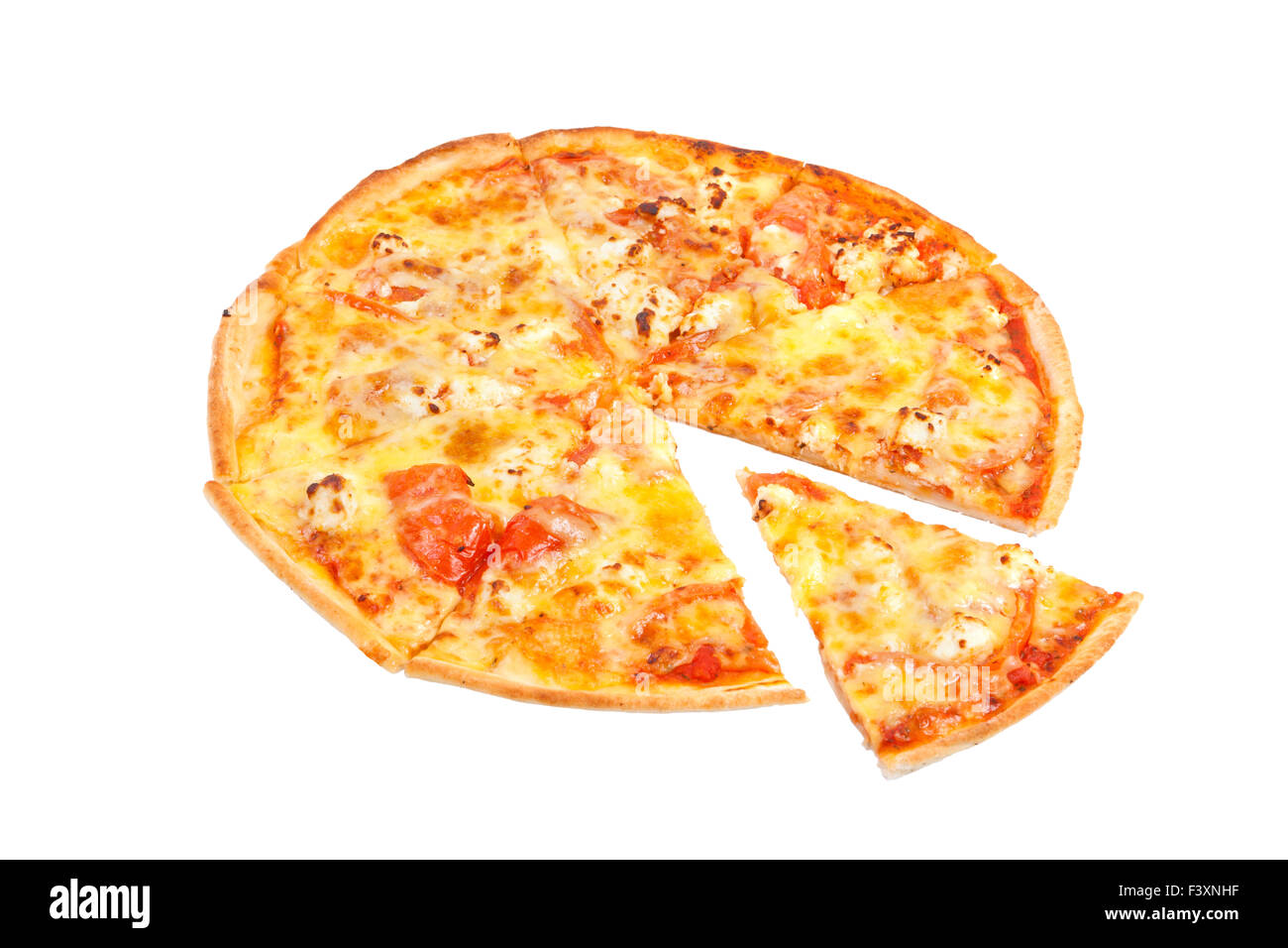 Italienische Pizza über weiß Stockfoto