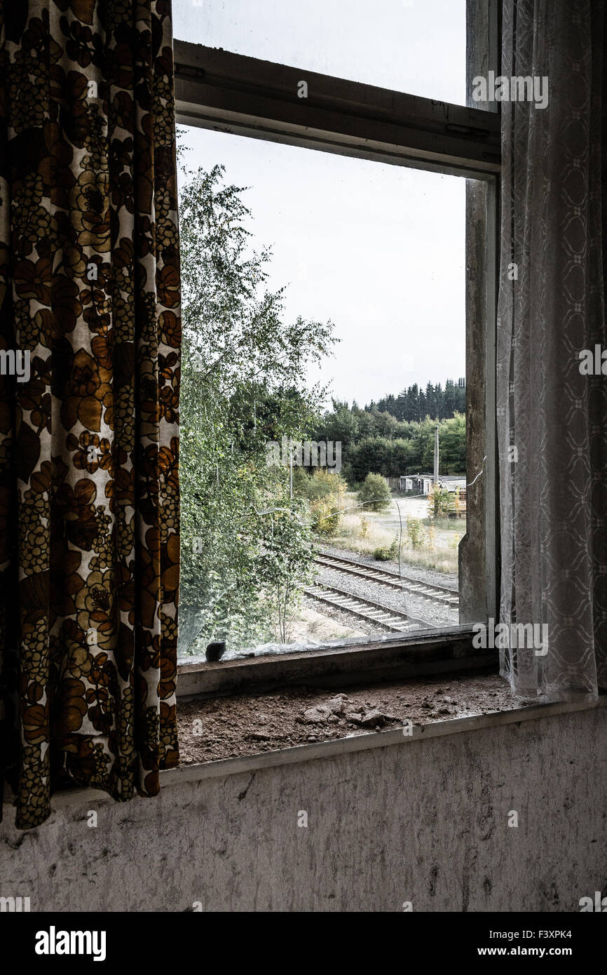 alte Eisenbahn-Station-Fenster Stockfoto