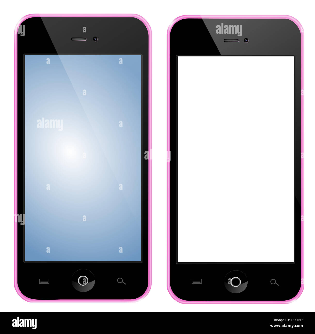 Handy mit rosa Feld blauen Bildschirm Stockfoto
