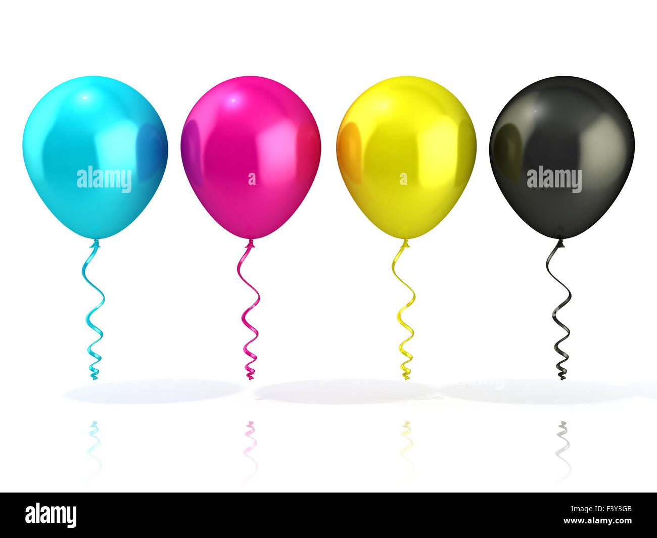 CMYK-Ballons, isoliert auf weiss Stockfoto