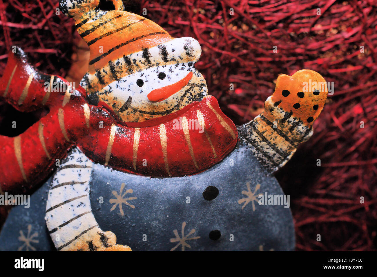 Nahaufnahme Bild einer Schnee-Mann-Figur Stockfoto