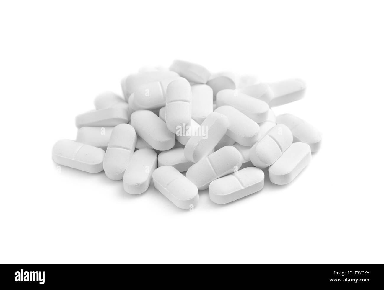 Pillen auf weißem Hintergrund Stockfoto