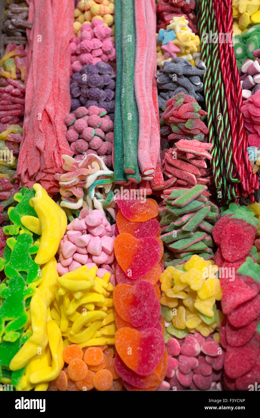 zähe Süßigkeiten Hintergrund im Basar Stockfoto