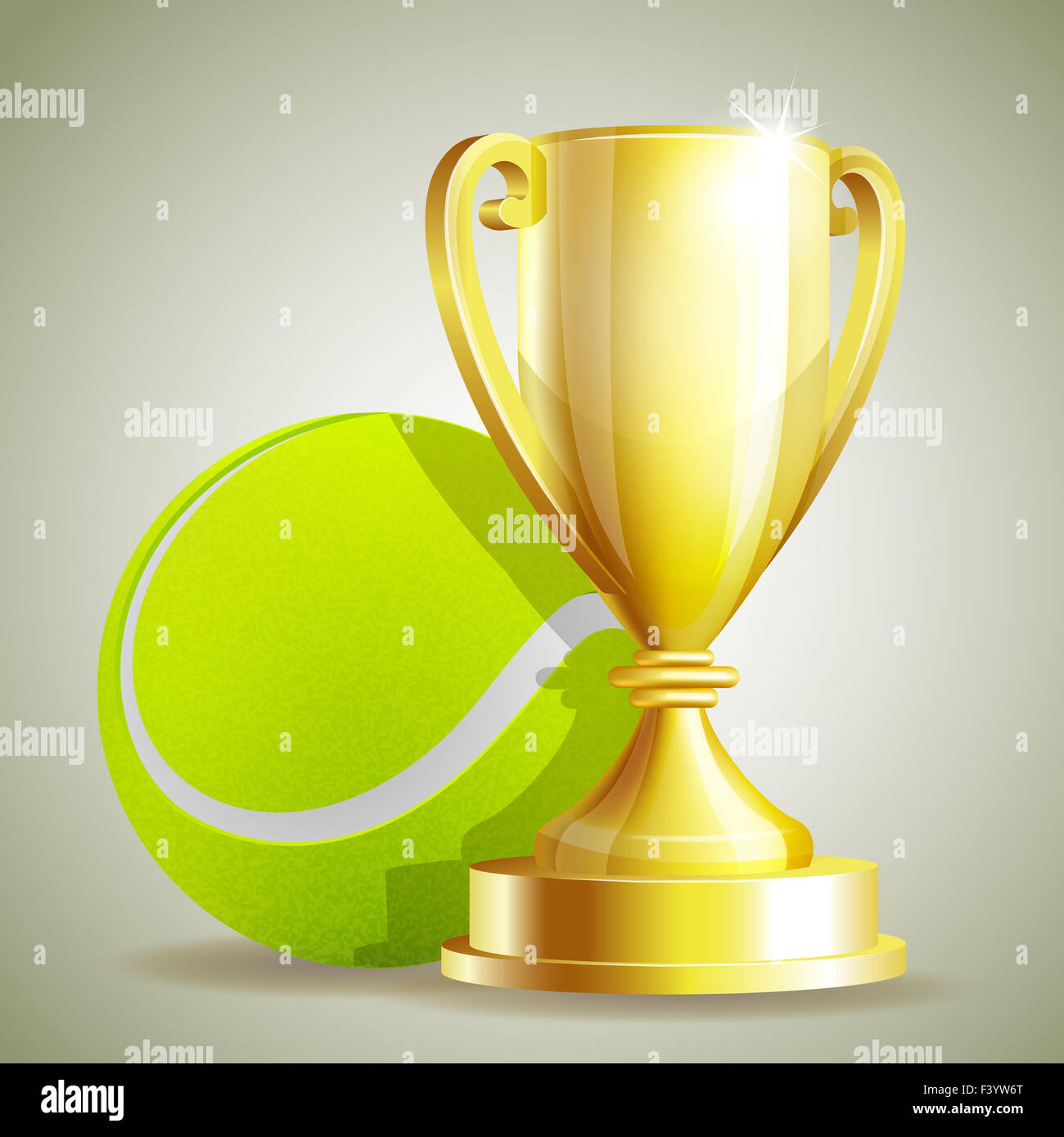 Goldene Trophäe Pokal mit einem Tennisball. Stockfoto
