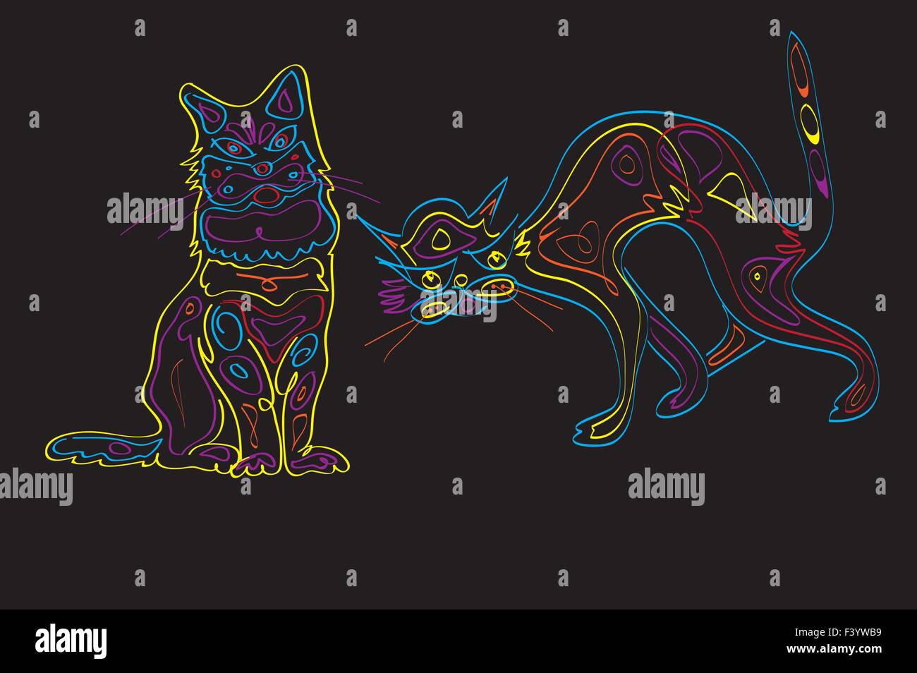 Paar Neon Katzen Stock Vektor