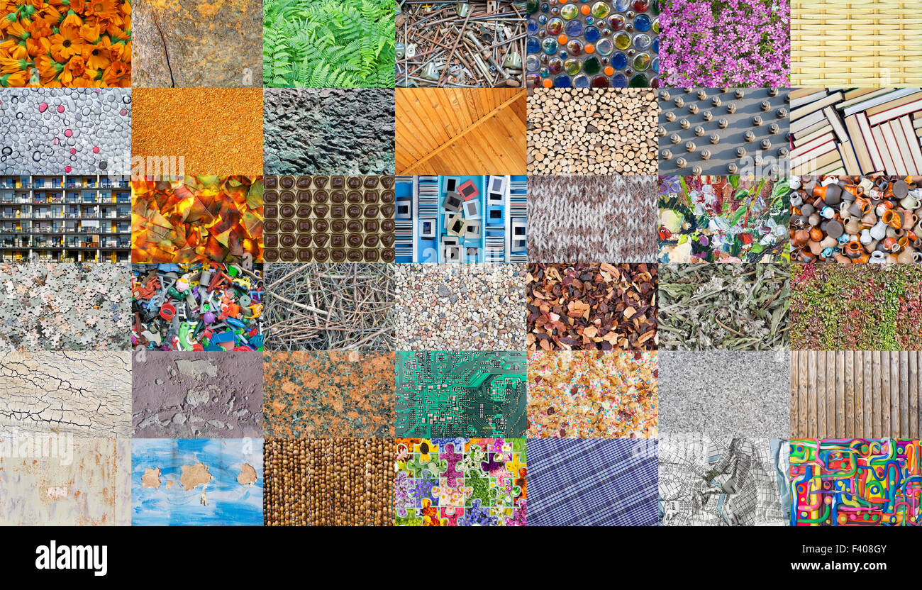 Mosaik von natürlichen und handgefertigte Texturen Stockfoto