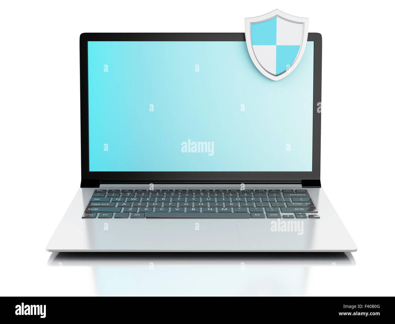 3D Laptop mit Schild. Internet-Sicherheit Stockfoto